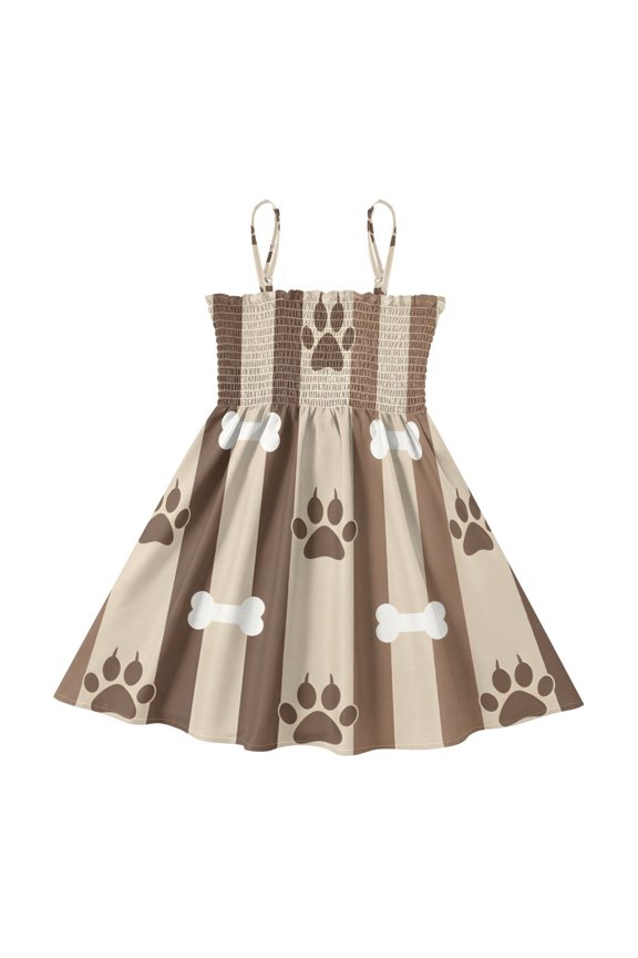 Lightweight Claw Bone Pattern Smocked Sundress Adjustable Strap Flowy A-Line Summer Dress