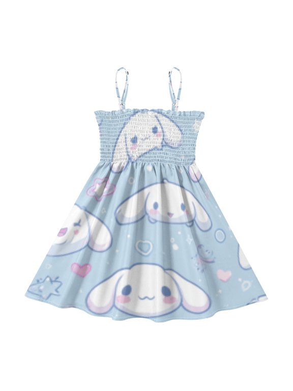 Lightweight Cloud Bunny Dreams Smocked Sundress Adjustable Strap Flowy A-Line Summer Dress