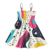 DALAWU Lightweight Color Pattern Three Smocked Sundress Adjustable Strap Flowy A-Line Summer Dress