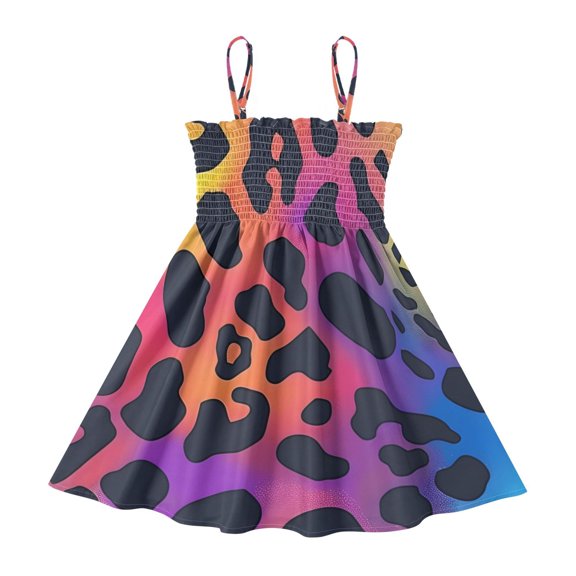 DALAWU Lightweight Colorful Skin Smocked Sundress Adjustable Strap Flowy A-Line Summer Dress