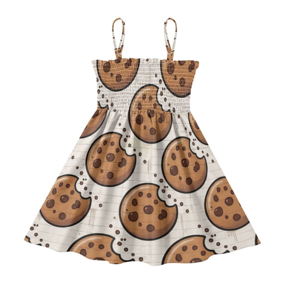 DALAWU Lightweight Cookies with Chocolate Chips Smocked Sundress Adjustable Strap Flowy A-Line Summer Dress