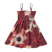 DALAWU Lightweight Crimson Smocked Sundress Adjustable Strap Flowy A-Line Summer Dress