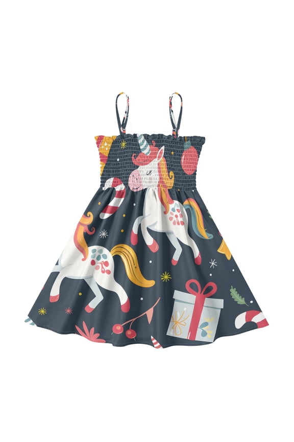 Lightweight Cute Cartoon Vector Christmas Seamless Pattern Backgro Smocked Sundress Adjustable Strap Flowy A-Line Summer Dress