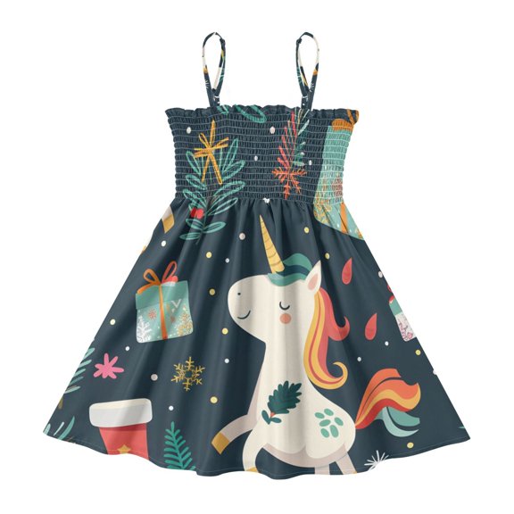 DALAWU Lightweight Cute Christmas Smocked Sundress Adjustable Strap Flowy A-Line Summer Dress