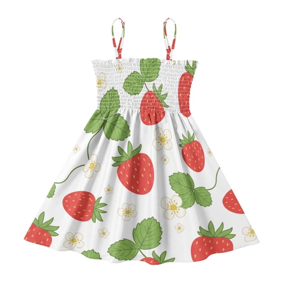 DALAWU Lightweight Cute Strawberry Fruits Smocked Sundress Adjustable Strap Flowy A-Line Summer Dress
