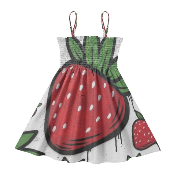 DALAWU Lightweight Cute Strawberry Smocked Sundress Adjustable Strap Flowy A-Line Summer Dress