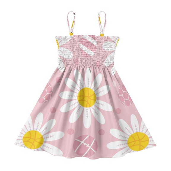 DALAWU Lightweight Daisy Flowers Polka Dots Smocked Sundress Adjustable Strap Flowy A-Line Summer Dress