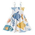 DALAWU Lightweight Fish Smocked Sundress Adjustable Strap Flowy A-Line ...