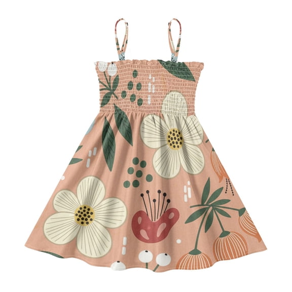 DALAWU Lightweight Floral Watercolor Beautiful Smocked Sundress Adjustable Strap Flowy A-Line Summer Dress