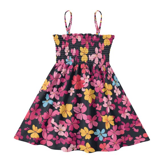 DALAWU Lightweight Flower Pattern (73) Smocked Sundress Adjustable Strap Flowy A-Line Summer Dress