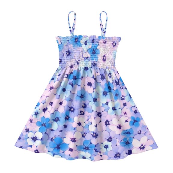 DALAWU Lightweight Flower Pattern (74) Smocked Sundress Adjustable Strap Flowy A-Line Summer Dress
