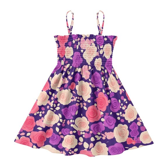 DALAWU Lightweight Flower Pattern (96) Smocked Sundress Adjustable Strap Flowy A-Line Summer Dress