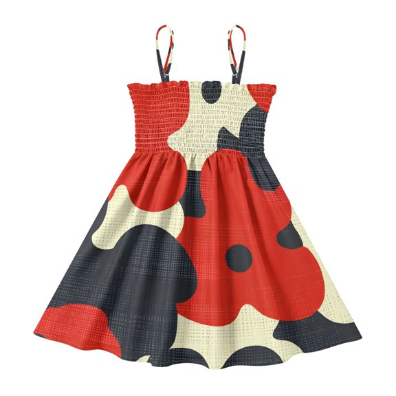 DALAWU Lightweight Flower Pattern Smocked Sundress Adjustable Strap Flowy A-Line Summer Dress