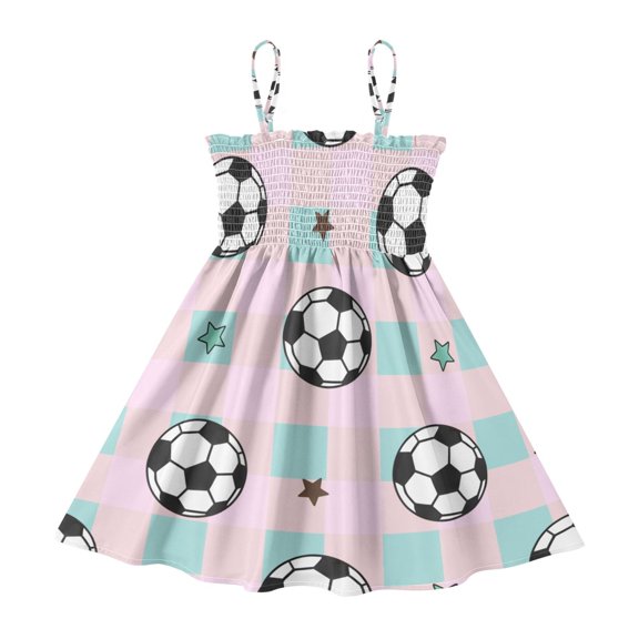DALAWU Lightweight Football Stars Smocked Sundress Adjustable Strap Flowy A-Line Summer Dress