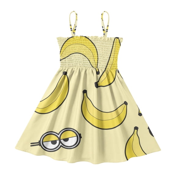 DALAWU Lightweight Funny Banana and Eye Smocked Sundress Adjustable Strap Flowy A-Line Summer Dress