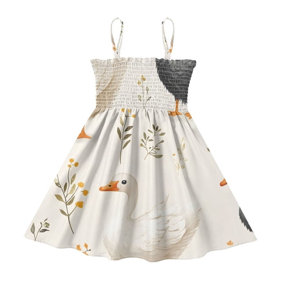 DALAWU Lightweight Geese Pattern (5) Smocked Sundress Adjustable Strap Flowy A-Line Summer Dress