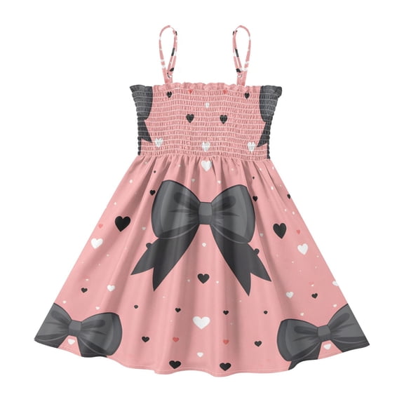 DALAWU Lightweight Gift Black Bow Star Pattern Smocked Sundress Adjustable Strap Flowy A-Line Summer Dress