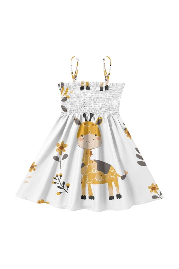 Lightweight Giraffe Vector Illustration Seamless Smocked Sundress Adjustable Strap Flowy A-Line Summer Dress