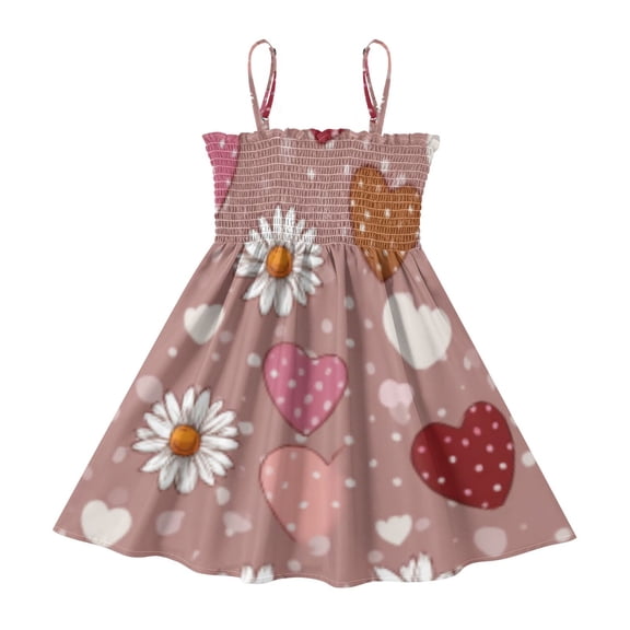 DALAWU Lightweight Heart - Floral Whimsy Blend Smocked Sundress Adjustable Strap Flowy A-Line Summer Dress