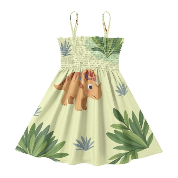 DALAWU Lightweight Hexagonal Plant Smocked Sundress Adjustable Strap Flowy A-Line Summer Dress