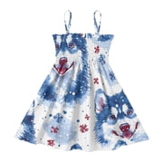 DALAWU Lightweight Husky Snowflake Pattern Smocked Sundress Adjustable Strap Flowy A-Line Summer Dress