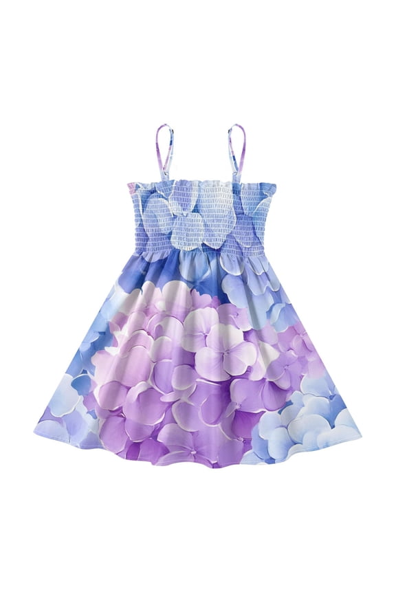 Lightweight Hydrangeas Smocked Sundress Adjustable Strap Flowy A-Line Summer Dress