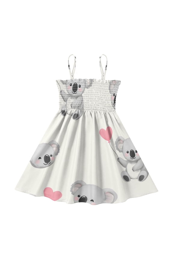 Lightweight Koala Love Smocked Sundress Adjustable Strap Flowy A-Line Summer Dress
