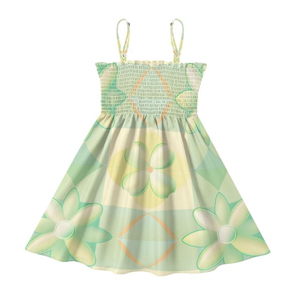 DALAWU Lightweight Lattice Smocked Sundress Adjustable Strap Flowy A-Line Summer Dress