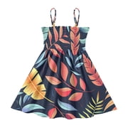 DALAWU Lightweight Leaves Smocked Sundress Adjustable Strap Flowy A-Line Summer Dress