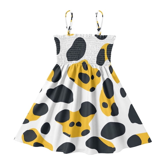 DALAWU Lightweight Leopard Print Smocked Sundress Adjustable Strap Flowy A-Line Summer Dress