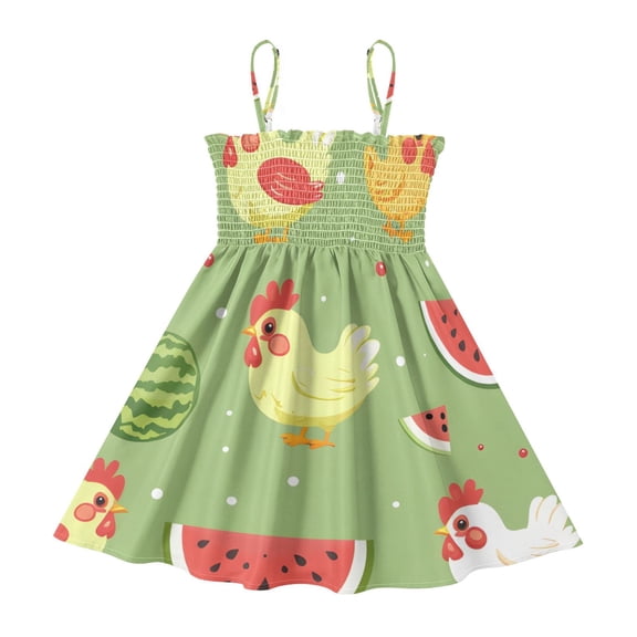 DALAWU Lightweight Little Chicken Smocked Sundress Adjustable Strap Flowy A-Line Summer Dress