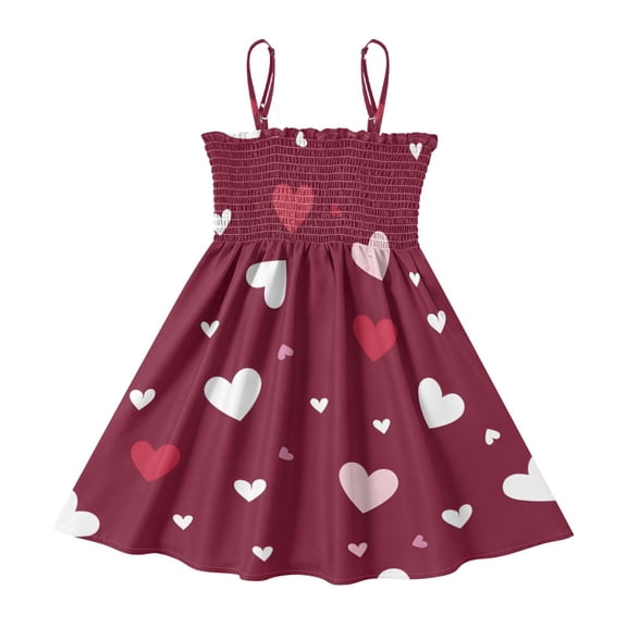 DALAWU Lightweight Love Red Smocked Sundress Adjustable Strap Flowy A-Line Summer Dress