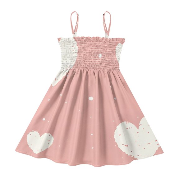 DALAWU Lightweight Love White Splash Ink Pattern Smocked Sundress Adjustable Strap Flowy A-Line Summer Dress