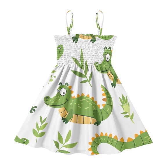 DALAWU Lightweight Many Crocodile Smocked Sundress Adjustable Strap Flowy A-Line Summer Dress