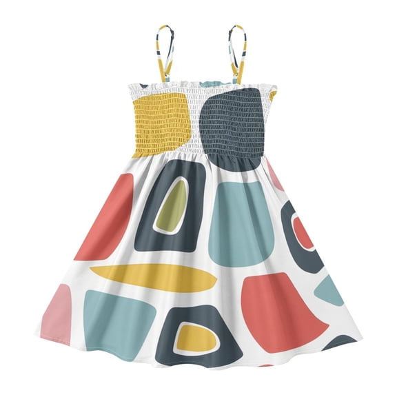 DALAWU Lightweight Many Irregular Shape Smocked Sundress Adjustable Strap Flowy A-Line Summer Dress