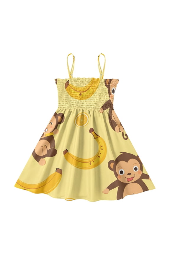 Lightweight Monkey Smocked Sundress Adjustable Strap Flowy A-Line Summer Dress