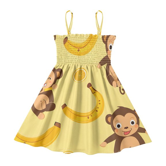 DALAWU Lightweight Monkey Smocked Sundress Adjustable Strap Flowy A-Line Summer Dress