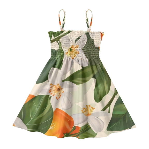 DALAWU Lightweight Orange Smocked Sundress Adjustable Strap Flowy A-Line Summer Dress