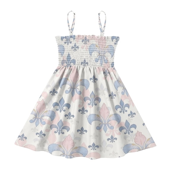 DALAWU Lightweight Pastel Fleur Smocked Sundress Adjustable Strap Flowy A-Line Summer Dress