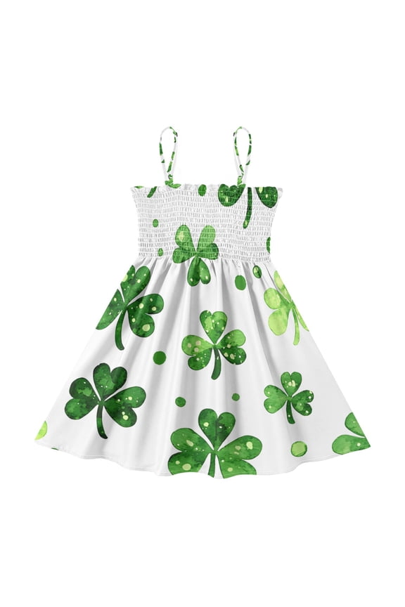 Lightweight Pattern Plant Leaves Pattern Smocked Sundress Adjustable Strap Flowy A-Line Summer Dress