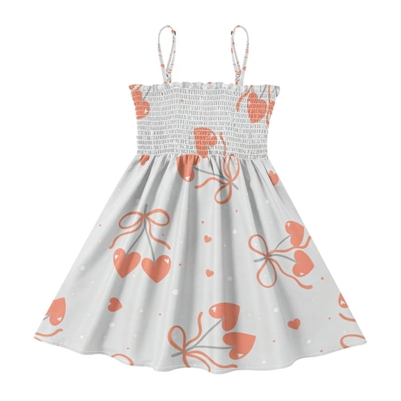 DALAWU Lightweight Peach Bow Love Smocked Sundress Adjustable Strap Flowy A-Line Summer Dress