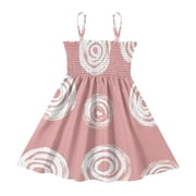 DALAWU Lightweight Pink Background Roses Smocked Sundress Adjustable Strap Flowy A-Line Summer Dress