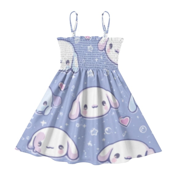 DALAWU Lightweight Purple Starry Pup Smocked Sundress Adjustable Strap Flowy A-Line Summer Dress