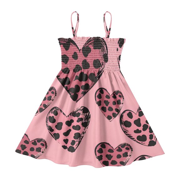 DALAWU Lightweight Red Heart Smocked Sundress Adjustable Strap Flowy A-Line Summer Dress