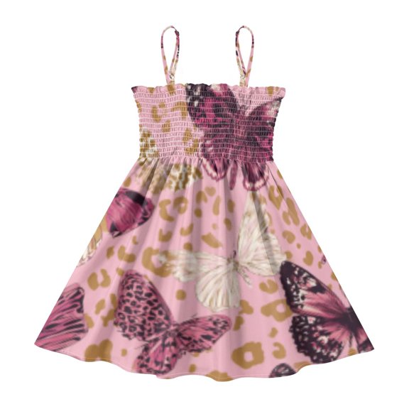 DALAWU Lightweight Rose & Spotted Wings Smocked Sundress Adjustable Strap Flowy A-Line Summer Dress