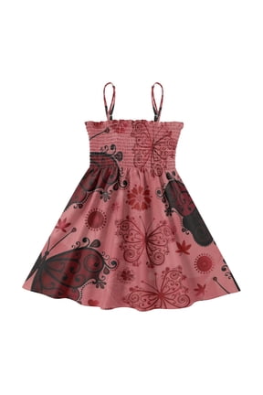 Lightweight Ruby Gothic Butterfly Smocked Sundress Adjustable Strap Flowy A-Line Summer Dress