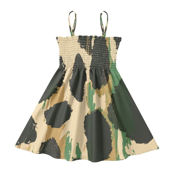 DALAWU Lightweight Seamless Leopard Skin Smocked Sundress Adjustable Strap Flowy A-Line Summer Dress