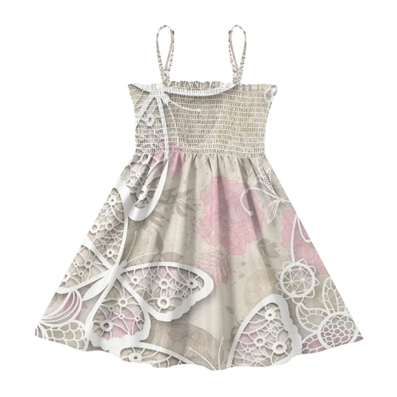 DALAWU Lightweight Sepia Flutter Smocked Sundress Adjustable Strap Flowy A-Line Summer Dress