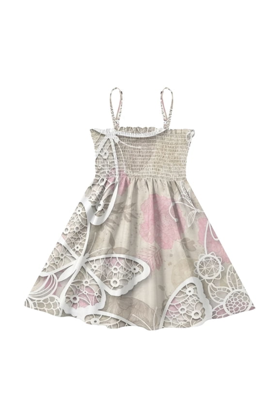 Lightweight Sepia Flutter Smocked Sundress Adjustable Strap Flowy A-Line Summer Dress