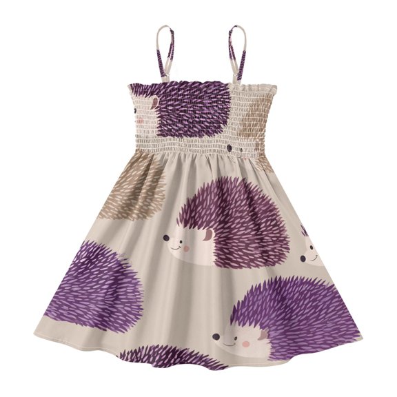 DALAWU Lightweight Simple Lines Purple and Brow Pattern Smocked Sundress Adjustable Strap Flowy A-Line Summer Dress